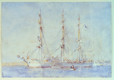 Ranskalainen alus Marecual de Cashes [Mareschal de Cashes] Falmouthissa heinäkuussa 1914, 1900-luvun alku (akvarelli). tekijältä Henry Scott Tuke