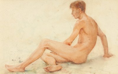 Tutkimus miesalastosta, istuva, oikealle kääntyvä tekijältä Henry Scott Tuke
