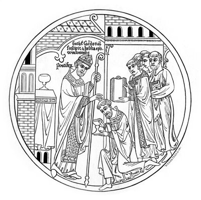 Hedda of Winchester vihkii St Guthlacin 1100-luvun lopulla 1843. tekijältä Henry Shaw
