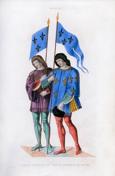Heraldit ilmoittavat Kaarle VI:n kuolemasta hänen pojalleen, c1500, 1843. tekijältä Henry Shaw