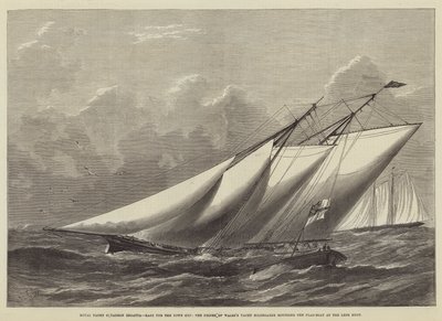Royal Yacht Squadron Regatta, kilpailu Town Cupista, Prince of Walesin huvijahti Hildegarde kiertää lippuvenettä Lepe-poijulla tekijältä Henry Spernon Tozer
