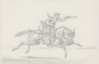 Ladattava Mameluke ampumassa pistoolilla (grafiittia ja punaista liitua paperilla) tekijältä Henry Thomas Alken