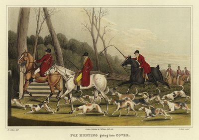 Ketunmetsästys menossa suojaan (chromolitho) tekijältä Henry Thomas Alken