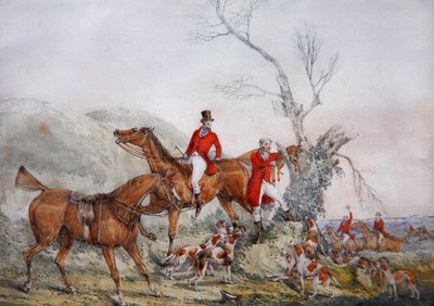 Treeing the Fox, n. 1830 (kynä ja akvarelli paperille) tekijältä Henry Thomas Alken