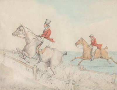 Kaksi ratsastajaa ylittää kaksoisesteen tekijältä Henry Thomas Alken