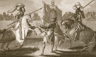 Rikhard II keskeyttää kaksintaistelun Herefordin ja Norfolkin välillä, kuvitus David Humen teoksesta "The History of England", julkaisija R. Bowyer, Lontoo, 1812 tekijältä Henry Tresham