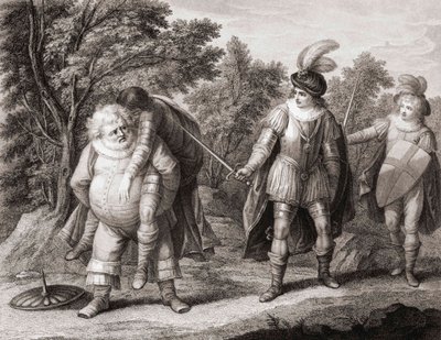 Falstaff Hotspurin ruumis selässään. (Tulosta) tekijältä Henry William (after) Bunbury