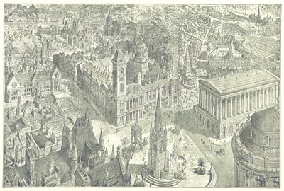 Birminghamin lintuperspektiivinäkymä vuonna 1886. tekijältä Henry William Brewer