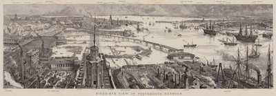 Portsmouthin satama lintuperspektiivistä katsottuna tekijältä Henry William Brewer