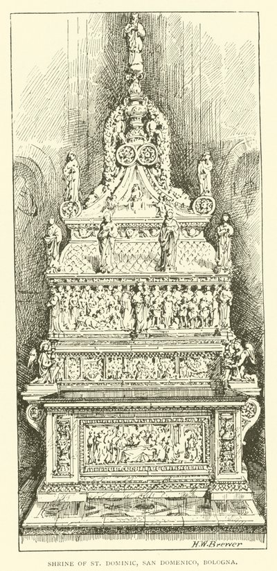 Pyhän Dominicin pyhäkkö, San Domenico, Bologna (kaiverrus) tekijältä Henry William Brewer