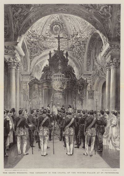 Tsaarin häät, seremonia Talvipalatsin kappelissa Pietarissa tekijältä Henry William Brewer