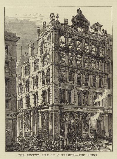 Äskettäinen tulipalo Cheapsidessa, raunioissa tekijältä Henry William Brewer