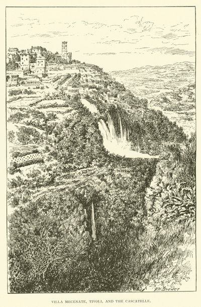Villa Mecenate, Tivoli ja Cascatelle (kaiverrus) tekijältä Henry William Brewer