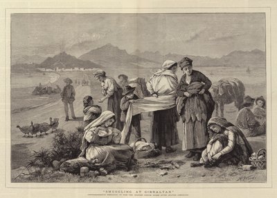 Salakuljetus Gibraltarilla, salakuljettajat valmistautuvat ohittamaan Espanjan tullitalon lähdettyään Gibraltarilta. tekijältä Henry Woods