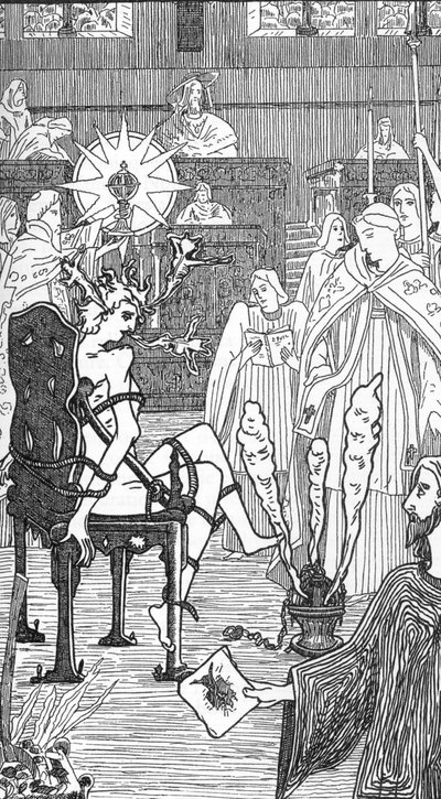 Esitys manaamisseremoniasta Henry de Malvostin piirustus Jules Bois