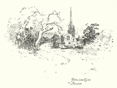 Ashbournen kirkko, Derbyshire (litho) tekijältä Herbert (after) Railton