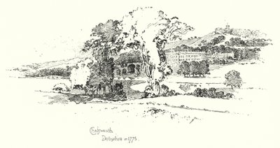 Chatsworth, Derbyshire, vuonna 1775 (litho) tekijältä Herbert (after) Railton