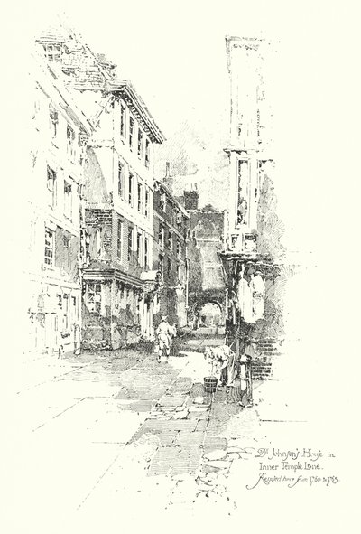 Dr Johnsonin talo, Inner Temple Lane, asui siellä 1760-1765 (litho) tekijältä Herbert (after) Railton