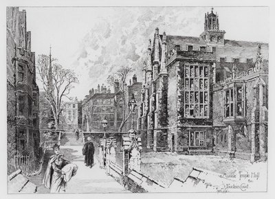 Middle Temple Hall ja Fountain Court (kaiverrus) tekijältä Herbert (after) Railton
