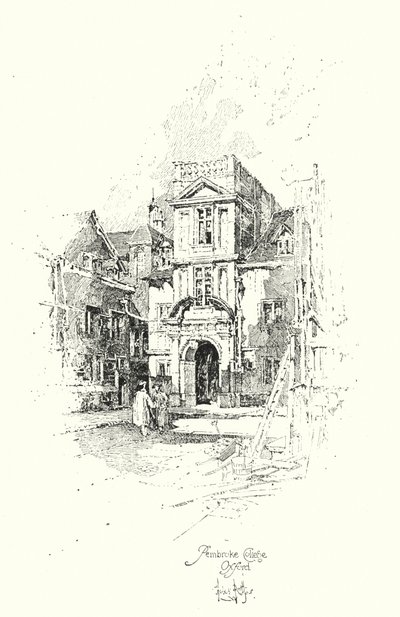 Pembroke College, Oxford (litho) tekijältä Herbert (after) Railton