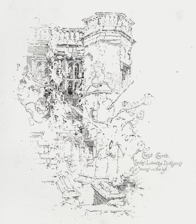 Englantilaisen kirjailijan Charles Lutwidge Dodgsonin (Lewis Carroll) huone, Christ Church College, Oxford (litho) tekijältä Herbert (after) Railton
