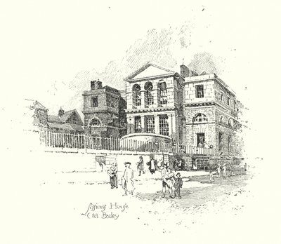 Sessions House, Old Bailey, Lontoo (litho) tekijältä Herbert (after) Railton