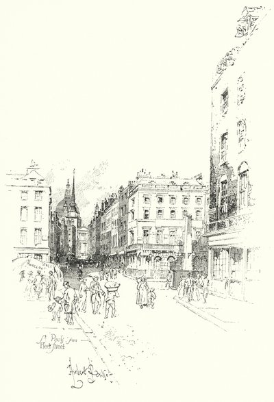 Pyhän Paavalin katedraali, Lontoon Fleet Streetiltä (litho) tekijältä Herbert (after) Railton