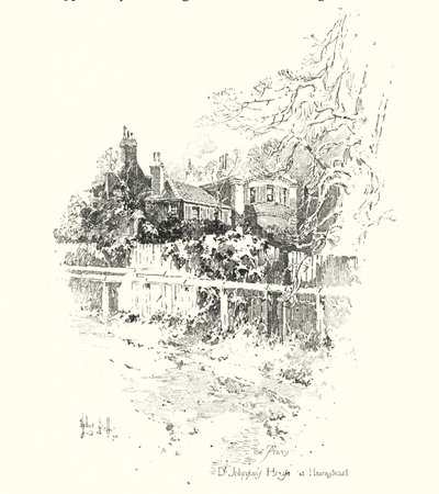 Priory, tohtori Johnsonin talo, Hampsteadissa, Lontoossa (litho) tekijältä Herbert (after) Railton