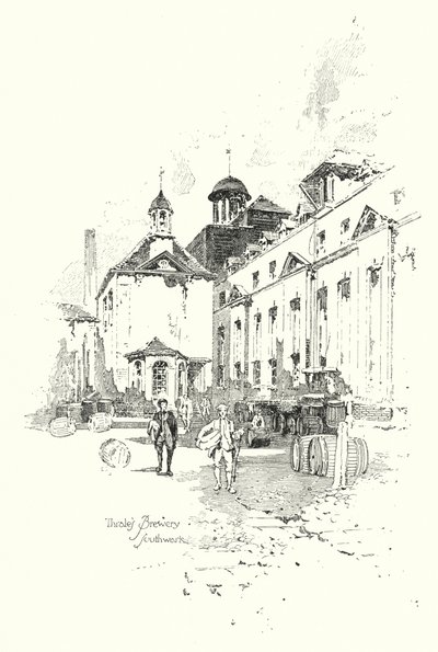 Thrales Brewery, Southwark, Lontoo (litho) tekijältä Herbert (after) Railton