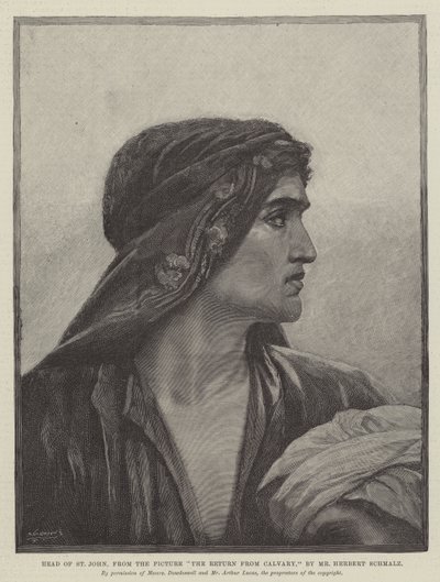 St Johnin pää, kuvasta Paluu ratsuväestä tekijältä Herbert Gustave Schmalz