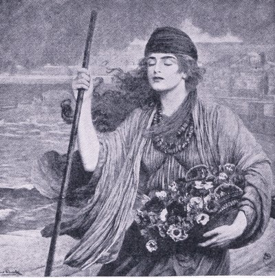 Nydia Pompejin sokea tyttö, kuvitus Maailman parhaiden kirjojen kirjastosta, n. 1940 tekijältä Herbert Gustave Schmalz