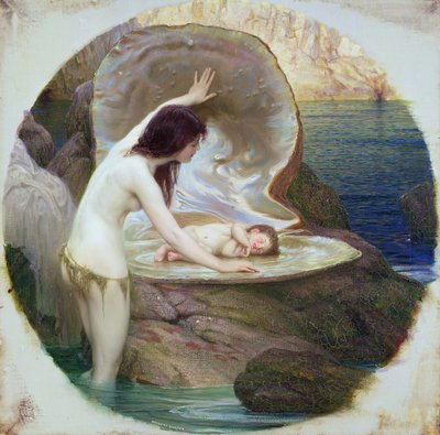 A Water Baby, n. 1900 (öljy kankaalle) tekijältä Herbert James Draper