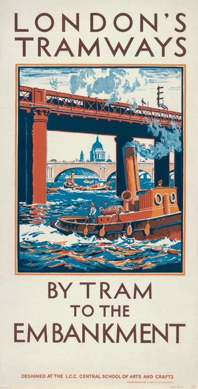 "By Tram to the Embankment", London County Council LCC Tramways -juliste, 1924 tekijältä Herbert Kerr Rooke