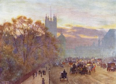 Lähestymistapa Westminsteriin (väri litho) tekijältä Herbert Menzies (after) Marshall