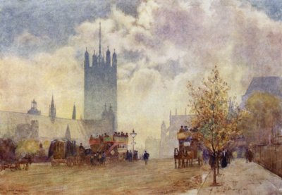 Victoria Tower ja East End of Westminster Abbey (väri litho) tekijältä Herbert Menzies (after) Marshall