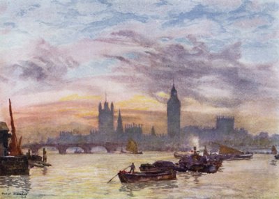 Westminster Towers (väri litho) tekijältä Herbert Menzies (after) Marshall