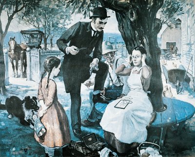 Silmälasien myyjä 1800-luvun lopulla, mainos American Optical Companylle tekijältä Herbert Morton Stoops