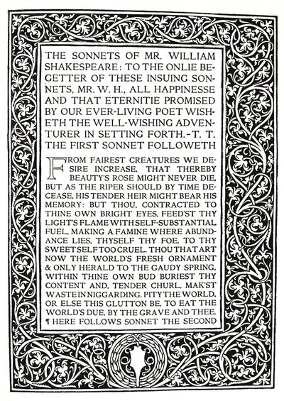 Riccardi Press: Sivu Shakespearen soneteista, n. 1914 tekijältä Herbert Percy Horne