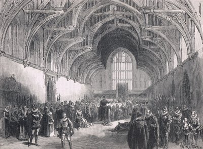 Valtion oikeudenkäynti Westminster Hallissa Elizabeth I:n aikana tekijältä Herbert Railton