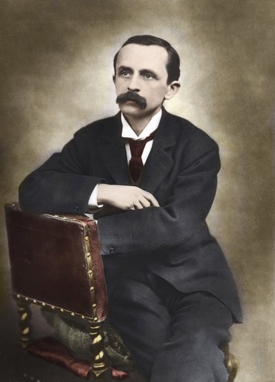Barraudin valokuvaama J.M.Barrien muotokuva vuonna 1893 - James Matthew Barrie (1860-1937), skotlantilainen kirjailija, Peter Panin luoja - Värillinen valokuva. tekijältä Herbert Rose Barraud