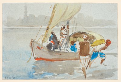 Näkymä Kairosta (?) (entinen "Näkymä Venetsiaan"), n. 1860-1897 (akvarelli vaaleansiniselle kudottupaperille, asetettu maahan) tekijältä Hercules Brabazon Brabazon