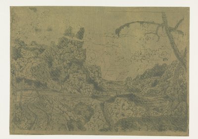 Mountain Valley, oikealla mies kantamassa keppiä tekijältä Hercules Segers