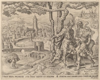 Adullamilainen Hirah lapsen kanssa tekijältä Herman Jansz Muller after Maerten van Heemskerck