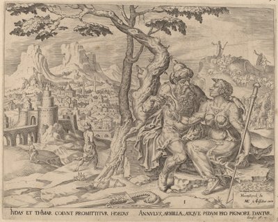 Juuda antaa Tamarille lupauksen tekijältä Herman Jansz Muller after Maerten van Heemskerck