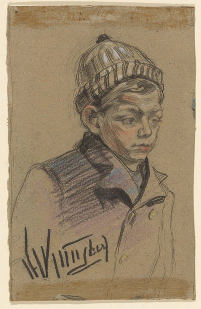 Poika takin ja hatun kanssa tekijältä Herman Kruyder (signed by artist)