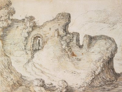 Vuoristomaisema raunioilla. Noin 1650 tekijältä Herman Saftleven