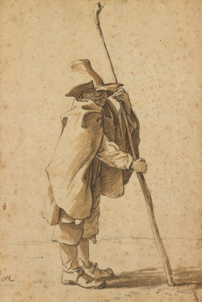 Nuori karjamies nojaa "Houlette"-laitteeseensa. tekijältä Herman Saftleven the Younger