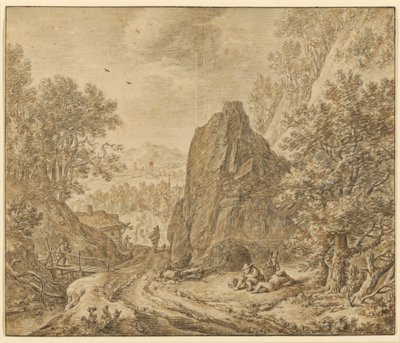 Vuoristomaisema hahmojen kanssa tekijältä Herman Saftleven the Younger