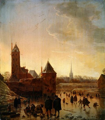 Luistelu Utrechtin kaupunginmuurien edessä tekijältä Herman the Younger Saftleven