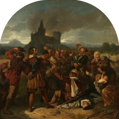 Jakso Saksan talonpoikaissodasta (kreivi Helfenstein palavan linnansa juurella, talonpojat pilkkasivat) tekijältä Hermann Eichler